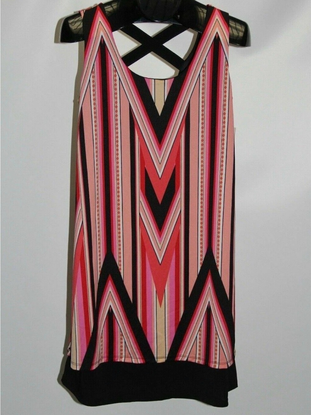 NY Collection Geometric Stripe Midi Dress in Pink, Black, Coral
